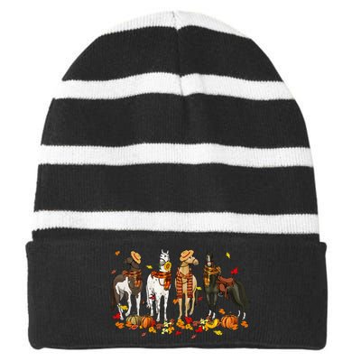 Fall In Love With Cute Horses Thanksgiving Happy Fall Season Striped Beanie with Solid Band