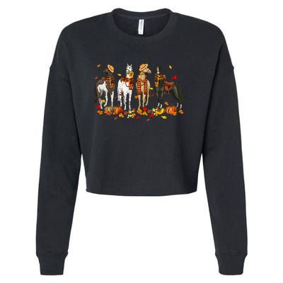 Fall In Love With Cute Horses Thanksgiving Happy Fall Season Cropped Pullover Crew