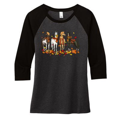 Fall In Love With Cute Horses Thanksgiving Happy Fall Season Women's Tri-Blend 3/4-Sleeve Raglan Shirt