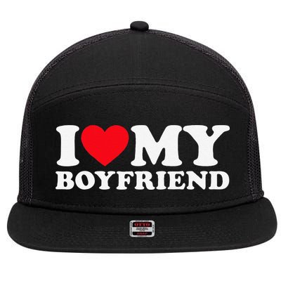 Funny I Love My Boyfriend Heart My Boyfriend Bf 7 Panel Mesh Trucker Snapback Hat