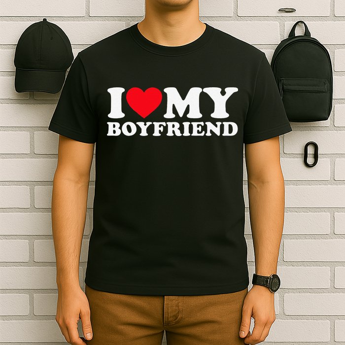 Funny I Love My Boyfriend Heart My Boyfriend Bf T-Shirt