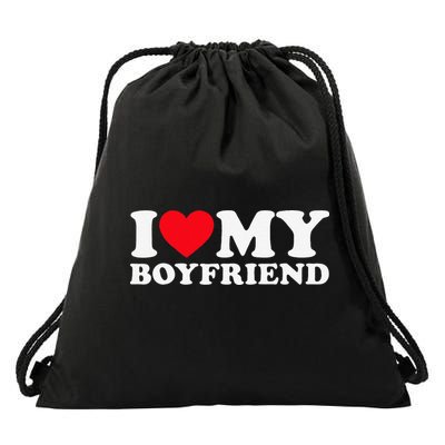 Funny I Love My Boyfriend Heart My Boyfriend Bf Drawstring Bag