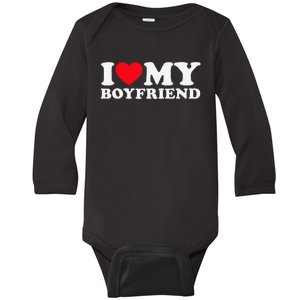 Funny I Love My Boyfriend Heart My Boyfriend Bf Baby Long Sleeve Bodysuit