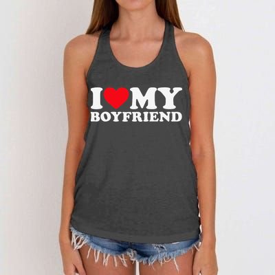 Funny I Love My Boyfriend Heart My Boyfriend Bf Women's Knotted Racerback Tank