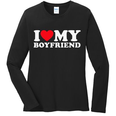 Funny I Love My Boyfriend Heart My Boyfriend Bf Ladies Long Sleeve Shirt