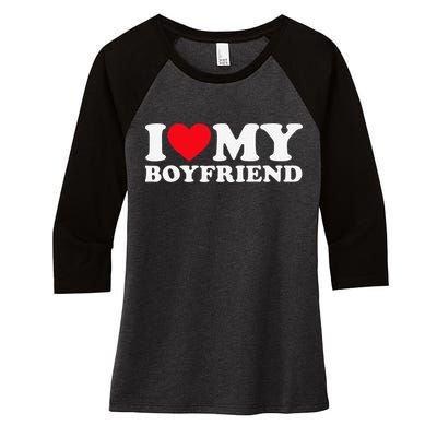 Funny I Love My Boyfriend Heart My Boyfriend Bf Women's Tri-Blend 3/4-Sleeve Raglan Shirt