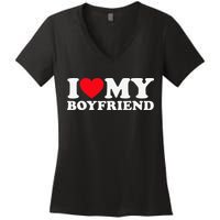 Funny I Love My Boyfriend Heart My Boyfriend Bf Women's V-Neck T-Shirt