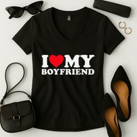 Funny I Love My Boyfriend Heart My Boyfriend Bf Women's V-Neck T-Shirt