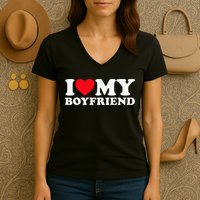 Funny I Love My Boyfriend Heart My Boyfriend Bf Women's V-Neck T-Shirt