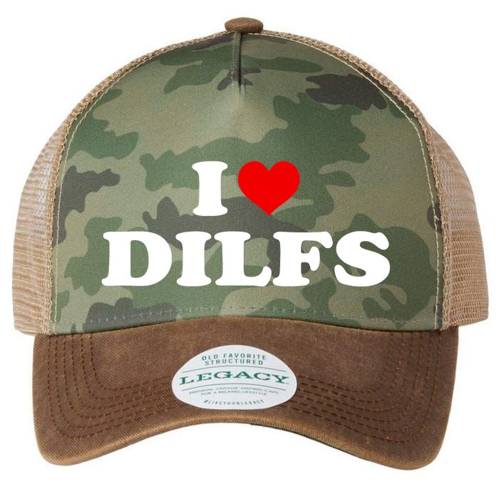 Funny I Love DILFs I Heart DILFs Red Heart Cool Legacy Tie Dye Trucker Hat