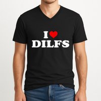 Funny I Love DILFs I Heart DILFs Red Heart Cool V-Neck T-Shirt