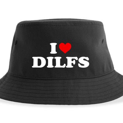 Funny I Love DILFs I Heart DILFs Red Heart Cool Sustainable Bucket Hat