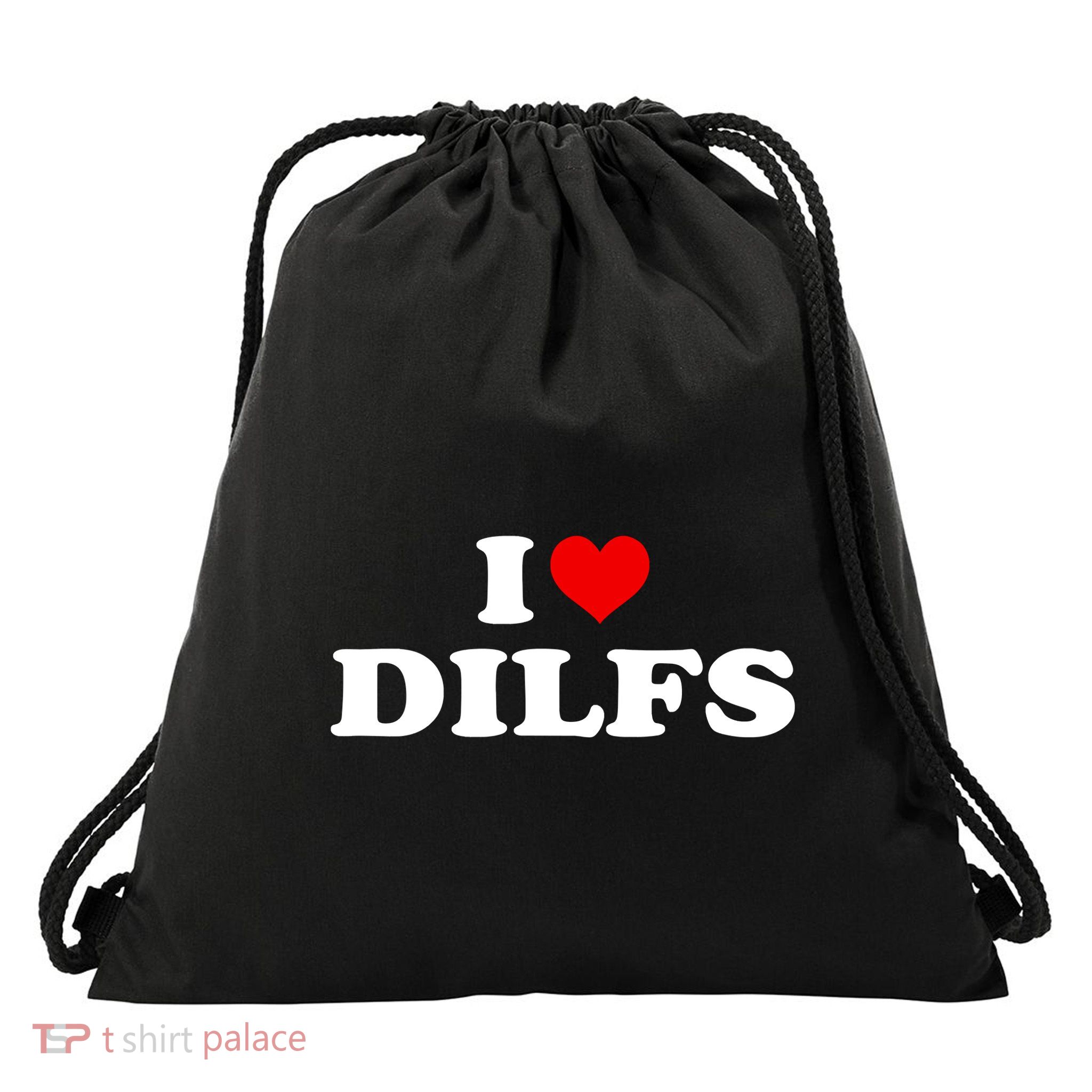 Funny I Love DILFs I Heart DILFs Red Heart Cool Drawstring Bag