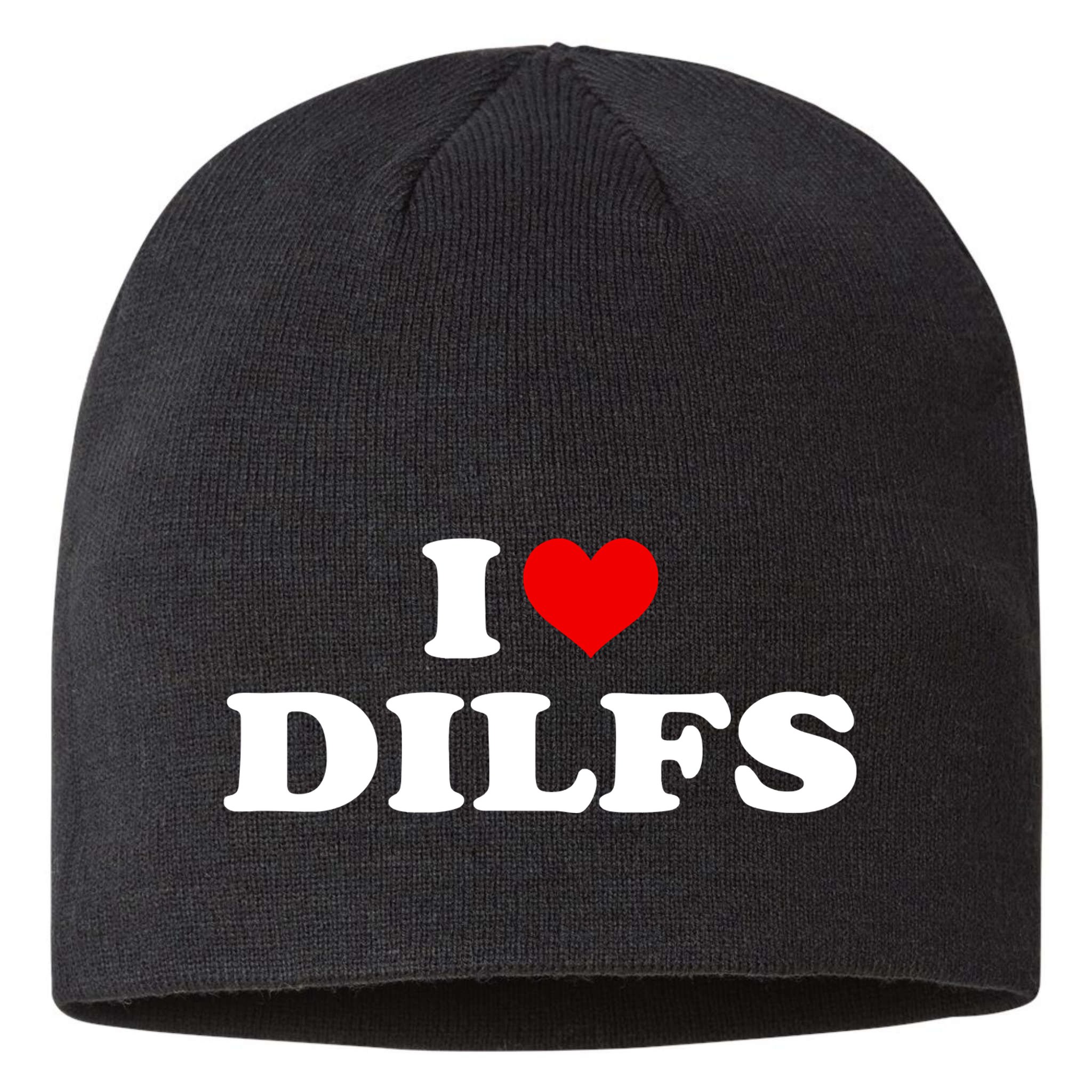 Funny I Love DILFs I Heart DILFs Red Heart Cool Sustainable Beanie