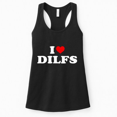 Funny I Love DILFs I Heart DILFs Red Heart Cool Womens Tank Top