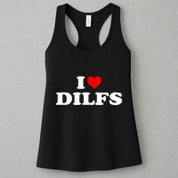 Funny I Love DILFs I Heart DILFs Red Heart Cool Womens Tank Top