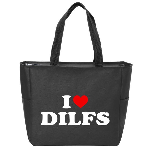 Funny I Love DILFs I Heart DILFs Red Heart Cool Zip Tote Bag