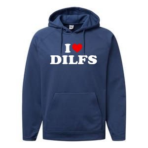 Funny I Love DILFs I Heart DILFs Red Heart Cool Performance Fleece Hoodie