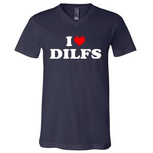 Funny I Love DILFs I Heart DILFs Red Heart Cool V-Neck T-Shirt