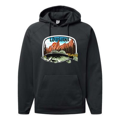 Fishing In Louisiana Retro Nature Louisiana Fishing Performance Fleece Hoodie