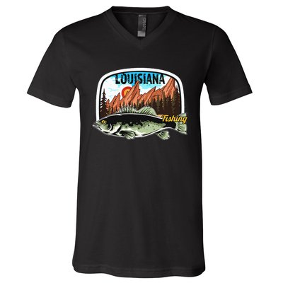 Fishing In Louisiana Retro Nature Louisiana Fishing V-Neck T-Shirt