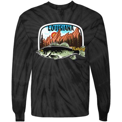 Fishing In Louisiana Retro Nature Louisiana Fishing Tie-Dye Long Sleeve Shirt