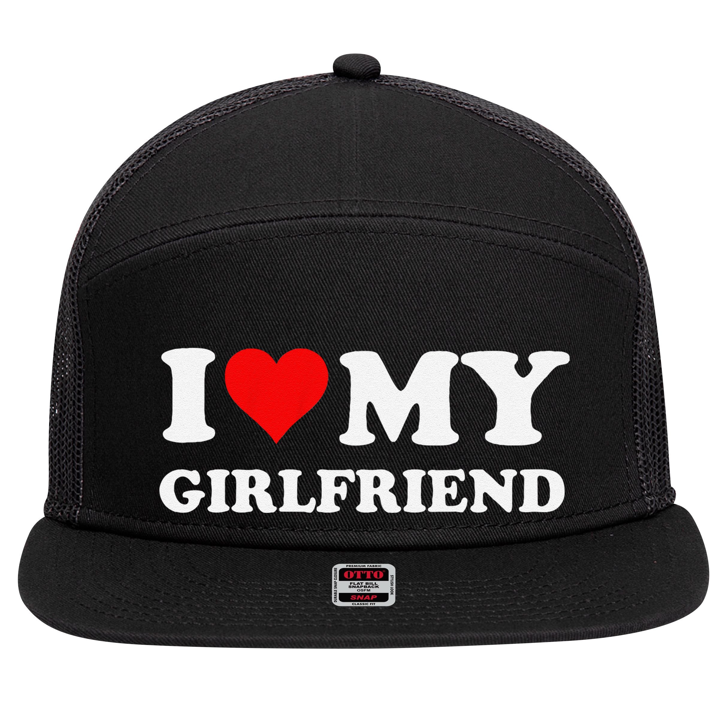 Funny I Love My Girlfriend Gf I Heart My Girlfriend Gf Funny 7 Panel Mesh Trucker Snapback Hat