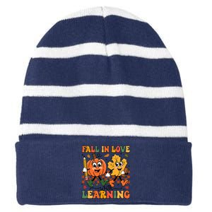 Fall In Love With Learning Thanksgiving Teacher Student Striped Beanie with Solid Band