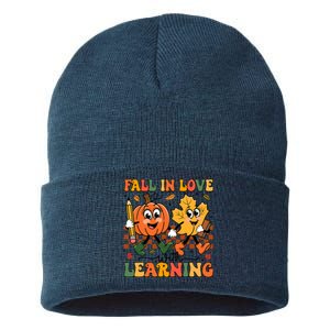 Fall In Love With Learning Thanksgiving Teacher Student Sustainable Knit Beanie