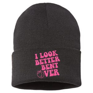 Funny i look better bent over Quote apparel cool saying Sustainable Knit Beanie