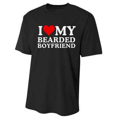 Funny I Love My Bearded Boyfriend I Love My Boyfriend Boyfriends With Beards Performance Sprint T-Shirt