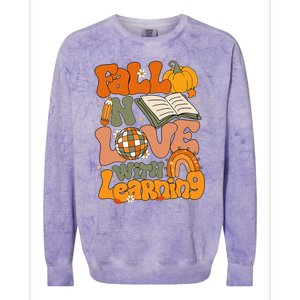 Fall In Love With Learning Autum Thanksgiving Teacher Colorblast Crewneck Sweatshirt