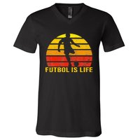 Futbol Is Life Vintage Soccer Player Sports Futbol V-Neck T-Shirt