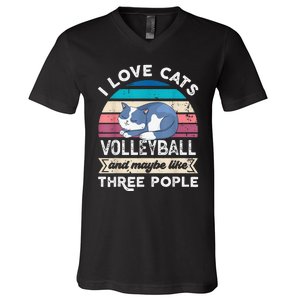 funny I love Cats Volleyball and like Three People V-Neck T-Shirt