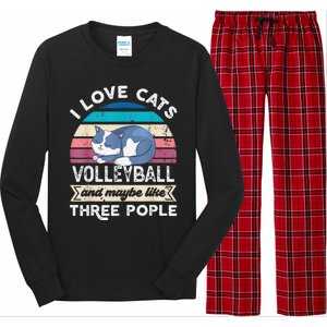 funny I love Cats Volleyball and like Three People Long Sleeve Pajama Set