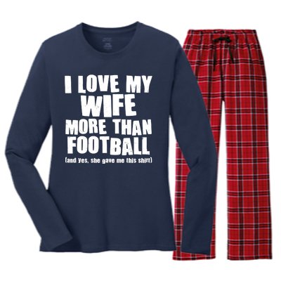 Funny I Love My Wife More Than Football Women's Long Sleeve Flannel Pajama Set 