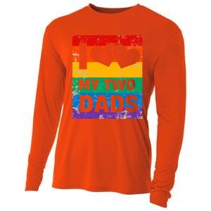 Funny I Love My Two Dads Rainbow Pride Lgbt Flag Funny Gift Cooling Performance Long Sleeve Crew