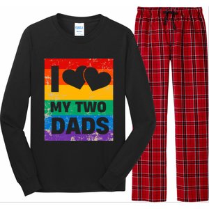 Funny I Love My Two Dads Rainbow Pride Lgbt Flag Funny Gift Long Sleeve Pajama Set