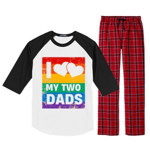 Funny I Love My Two Dads Rainbow Pride Lgbt Flag Funny Gift Raglan Sleeve Pajama Set