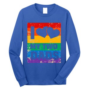 Funny I Love My Two Dads Rainbow Pride Lgbt Flag Funny Gift Long Sleeve Shirt