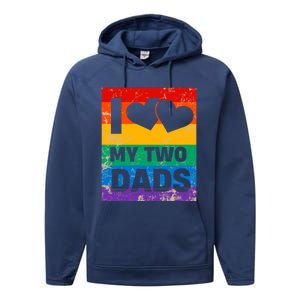 Funny I Love My Two Dads Rainbow Pride Lgbt Flag Funny Gift Performance Fleece Hoodie