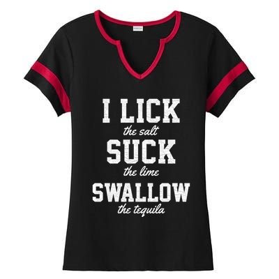 Funny I Lick Salt Swallow Tequila Suck Lime Summer Humor Cool Gift Ladies Halftime Notch Neck Tee