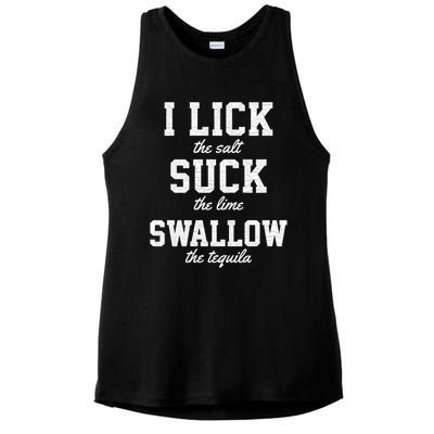 Funny I Lick Salt Swallow Tequila Suck Lime Summer Humor Cool Gift Ladies PosiCharge Tri-Blend Wicking Tank