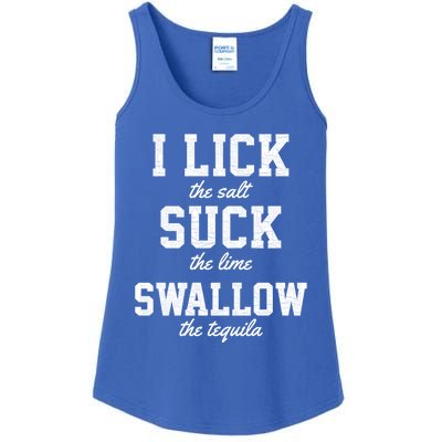 Funny I Lick Salt Swallow Tequila Suck Lime Summer Humor Cool Gift Ladies Essential Tank