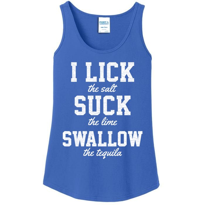 Funny I Lick Salt Swallow Tequila Suck Lime Summer Humor Cool Gift Ladies Essential Tank