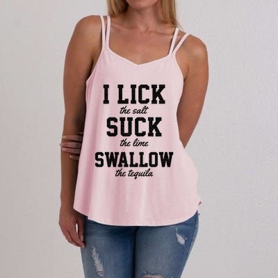 Funny I Lick Salt Swallow Tequila Suck Lime Summer Humor Cool Gift Women's Strappy Tank