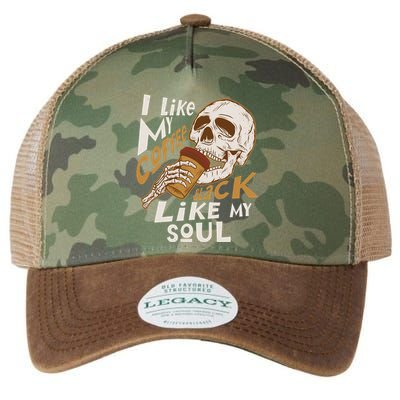 Funny I Like My Coffee Black Like My Soul Skeleton Coffee Lover Legacy Tie Dye Trucker Hat