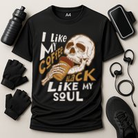 Funny I Like My Coffee Black Like My Soul Skeleton Coffee Lover Cooling Performance Crew T-Shirt