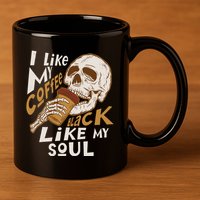 Funny I Like My Coffee Black Like My Soul Skeleton Coffee Lover 11oz C Handle Ceramic Mug
