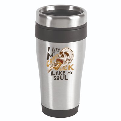 Funny I Like My Coffee Black Like My Soul Skeleton Coffee Lover 16oz Travel Tumbler
